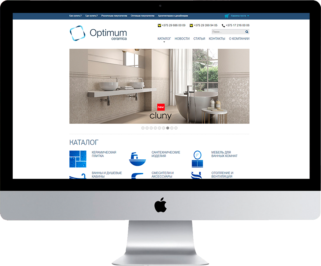 Сайт компании Optimum ceramica проект на различных устройствах